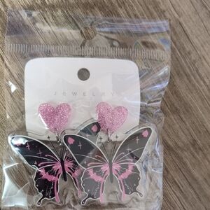 Pink and Black Butterfly Earrings